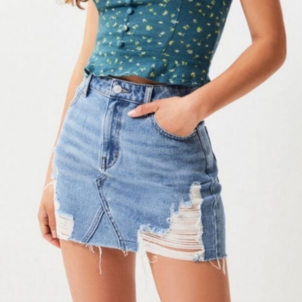 Pacsun denim distressed mini skirt